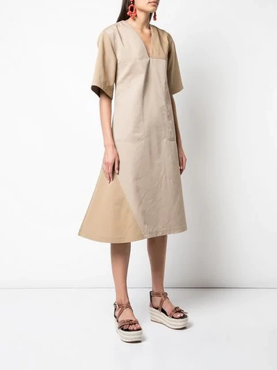 Shop Loewe Panelled A-line Dress In Brown