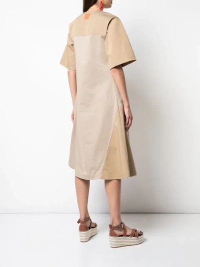 Shop Loewe Panelled A-line Dress In Brown