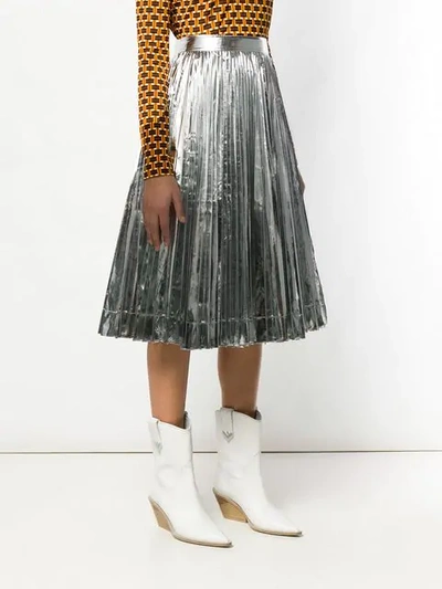 Shop Calvin Klein 205w39nyc Metallic Pleated Skirt In Silver
