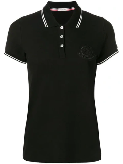 MONCLER CONTRAST TRIM LOGO PATCH POLO SHIRT - 黑色