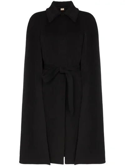 Shop Burberry Double-faced Cashmere Belted Cape In Black