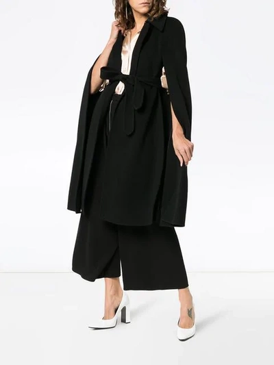 Shop Burberry Double-faced Cashmere Belted Cape In Black