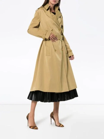 Shop Versace Double-breasted Belted Trench Coat In Neutrals