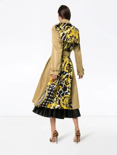 Shop Versace Double-breasted Belted Trench Coat In Neutrals