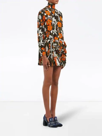 Shop Prada Floral Mini Jersey Dress In Orange