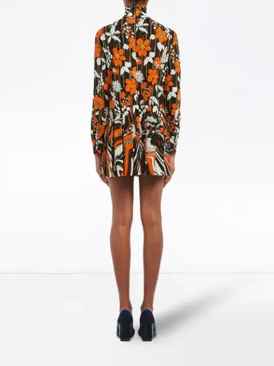 Shop Prada Floral Mini Jersey Dress In Orange