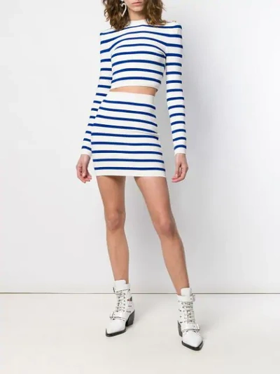 Shop Balmain Striped Skirt In White