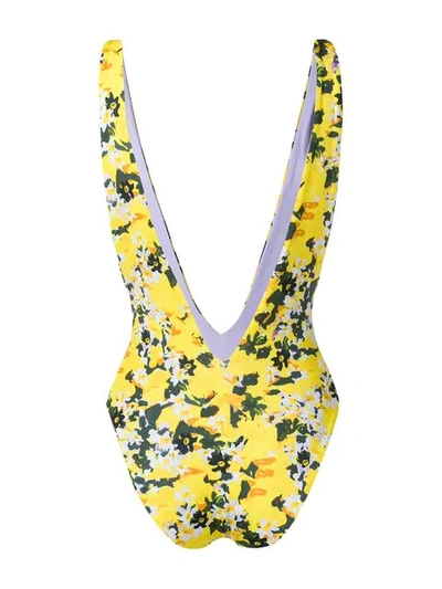 Shop Angelys Balek Deep V Neck Swimsuit In Yellow