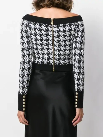 BALMAIN OFF-SHOUDER HOUNDSTOOTH TOP - 黑色