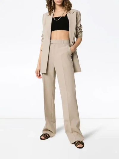 Shop Helmut Lang High Waisted Wide Leg Cotton Suit Trousers In Oatmeal