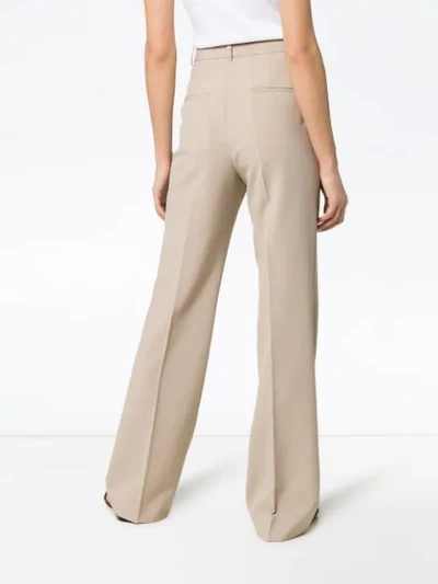 Shop Helmut Lang High Waisted Wide Leg Cotton Suit Trousers In Oatmeal