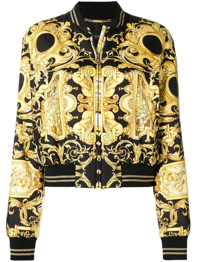 Shop Versace Printed Bomber Jacket In Yellow