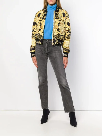 Shop Versace Printed Bomber Jacket In Yellow