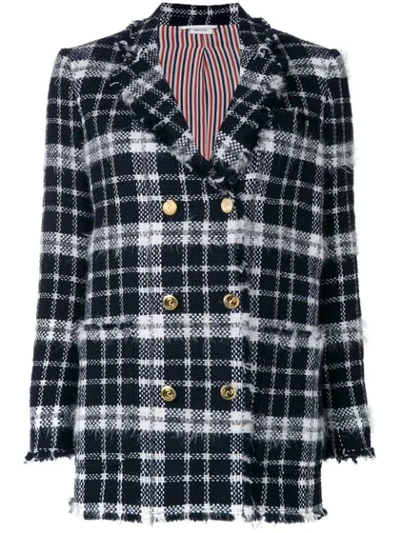 Shop Thom Browne Tartan Tweed Sack Jacket In 415 Navy