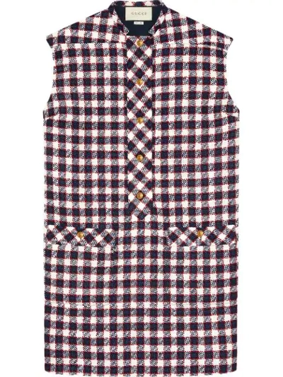 Shop Gucci Check Tweed Tunic Dress In 9059 Blue