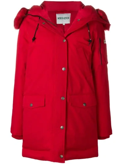 Shop Kenzo Padded Hooded Coat - Red