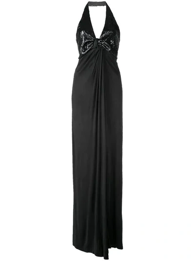 Shop Galvan Long Sequin Drape Dress In Black