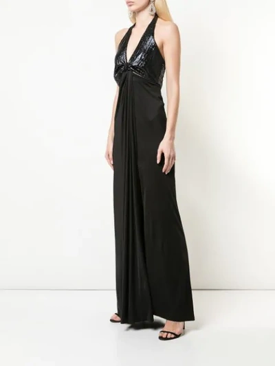Shop Galvan Long Sequin Drape Dress In Black