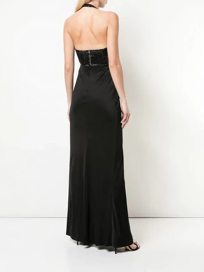 Shop Galvan Long Sequin Drape Dress In Black