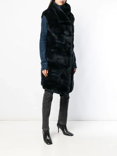 Shop Liska Rabbit Fur Long Gilet In Blue