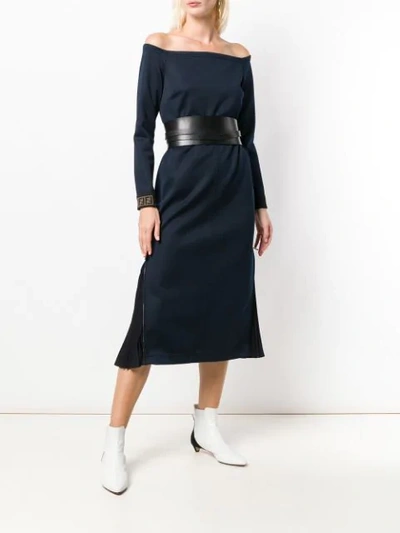 Shop Fendi Strapless Midi Dress In Blue