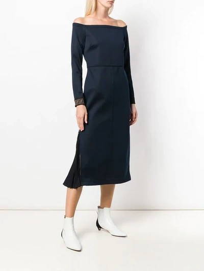 Shop Fendi Strapless Midi Dress In Blue