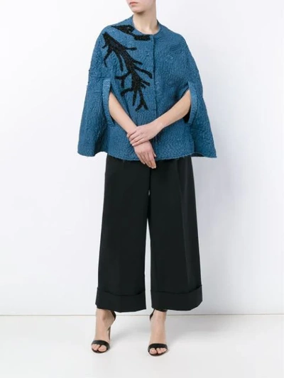 Shop By Walid Beaded Cotton Cape In Blue