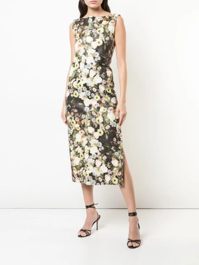 Shop Adam Lippes Floral Leather Dress In Black