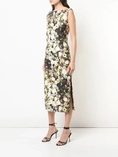 Shop Adam Lippes Floral Leather Dress In Black