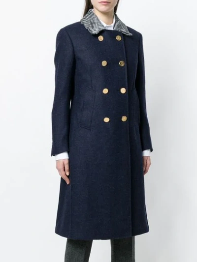 Shop Thom Browne Fur Top Collar Wool Overcoat In 415 Navy