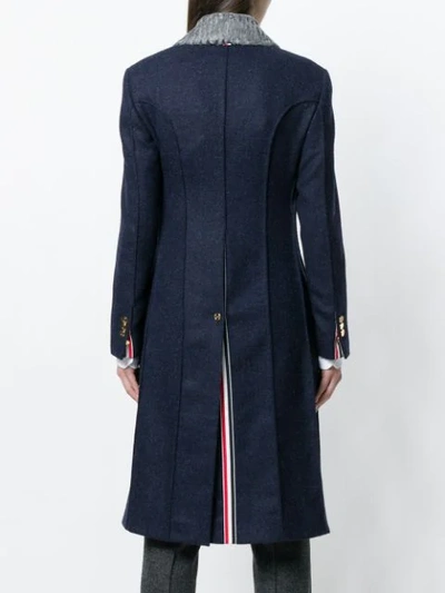 Shop Thom Browne Fur Top Collar Wool Overcoat In 415 Navy