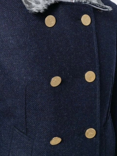 Shop Thom Browne Fur Top Collar Wool Overcoat In 415 Navy