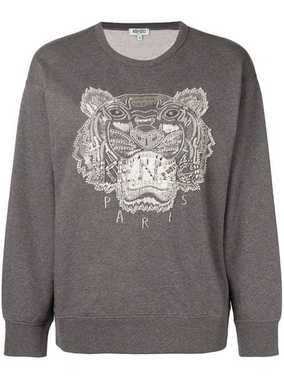 Shop Kenzo Embellished Tiger Sweatshirt In 97 Dark Grey