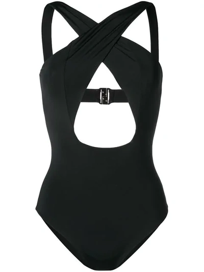 Shop Angelys Balek Cross Front Swimsuit In Black