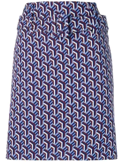Shop Prada Geometric Print Skirt In Blue