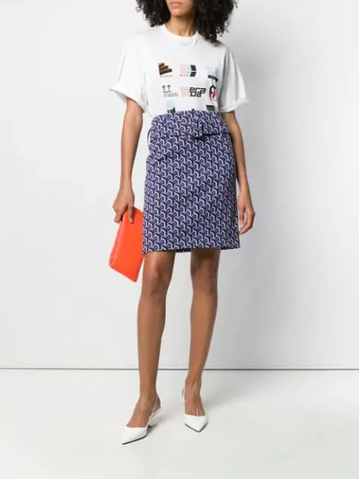 Shop Prada Geometric Print Skirt In Blue