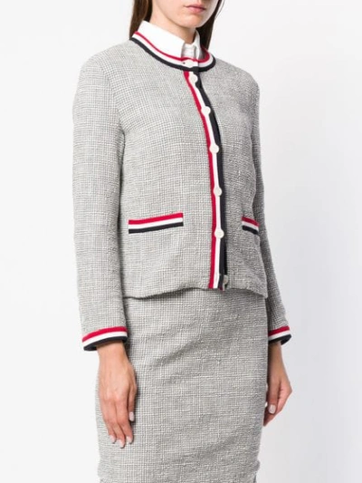 Shop Thom Browne Tricolour Textured Tweed Cardigan In Grey