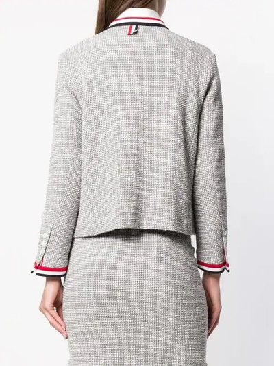 Shop Thom Browne Tricolour Textured Tweed Cardigan In Grey