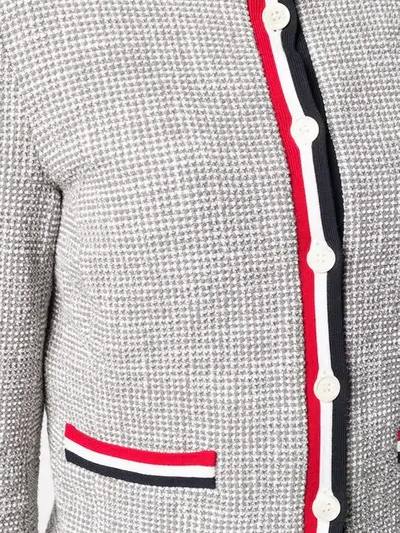 Shop Thom Browne Tricolour Textured Tweed Cardigan In Grey