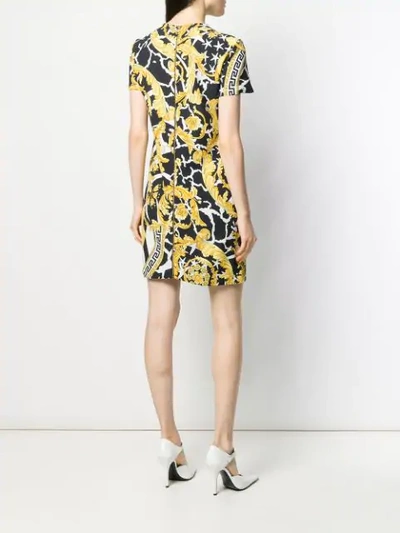 Shop Versace Baroque Print Short Dress In Gold