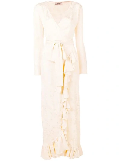 Shop Attico Ruffle Trim Wrap Dress In Neutrals