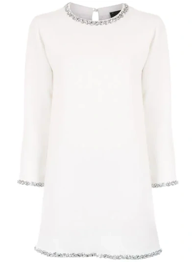 Shop Andrea Bogosian Long Sleeved Appliqué Dress In White