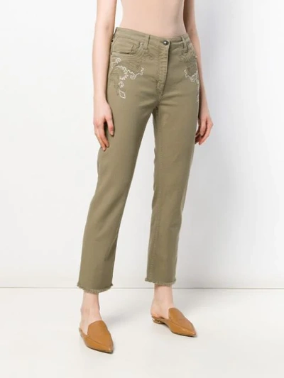Shop Etro Embroidered Jeans In Green