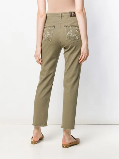 Shop Etro Embroidered Jeans In Green