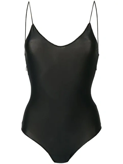 Oseree 'lumière Maillot' Blue Swimsuit With Open Back In Black
