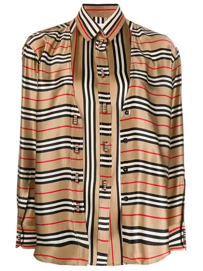 Shop Burberry Double-layer Icon Stripe Shirt In Neutrals