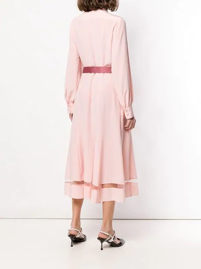Shop Fendi Karligraphy Motif Belted Flared Shirt Dress In Pink