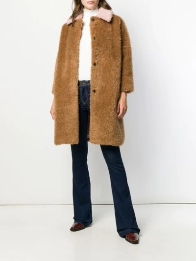 Shop L'autre Chose Faux-fur Midi Coat In Brown