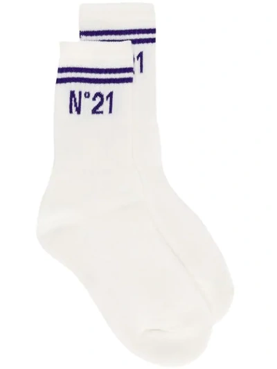 Shop N°21 Ribbed Logo Ankle Socks In 1102 White Purple