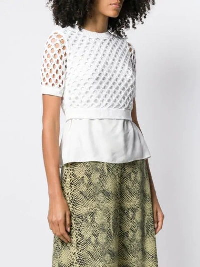 Shop Kenzo Short Sleeved Crochet Top In White